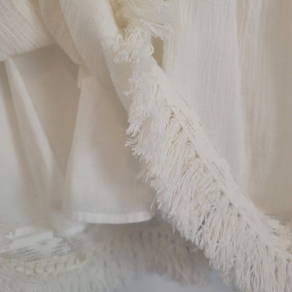 Aerie Womens Size XS White Gauze Summer Mini Dress Crochet trim Long Sleeve Boho - Picture 7 of 14